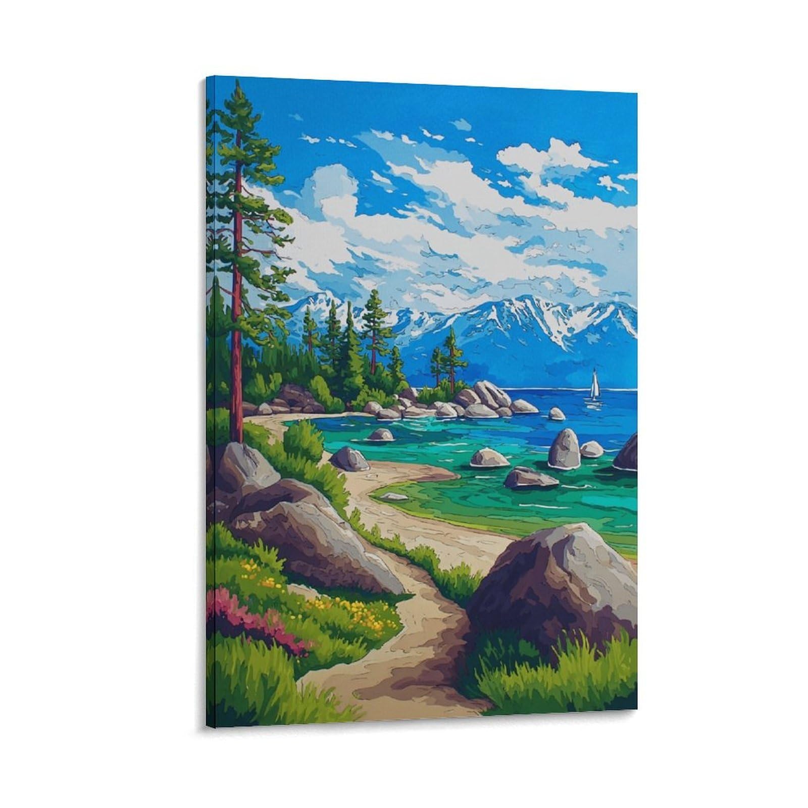 ZBBGGOZ Lake Tahoe Posters 20x30inch(50x75cm) Vintage Watercolor Canvas Art