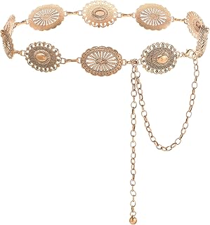 YBO Women Western Waist Chain Belt Metal Concho Cowgirl Chains Belts for Dress
