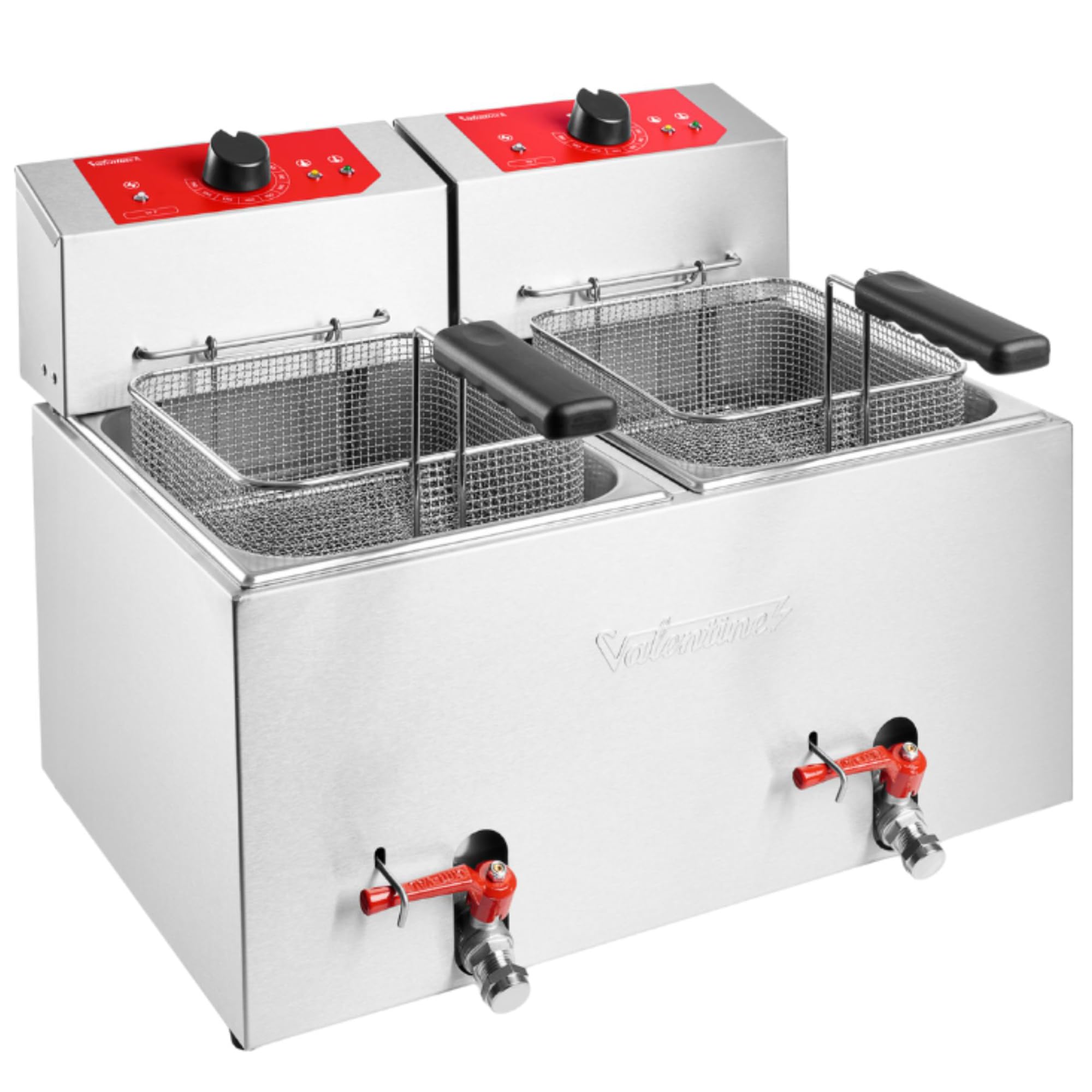 MBH - Freidora Eléctrica Industrial Valentine Trifásica de 7 + 7 Litros con 2 Cestas para Hostelería. Freidora Profesional de Acero Inoxidable para Bar, Restaurante y Cocina Industrial