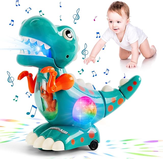 Baby Toys Crawling Walking Dinosaur Toys for Boys Baby Musical Toy Automatic Moving Dino Sensory Toys Sound Toys Birthday Present Dino Gifts for Kids Toddler
