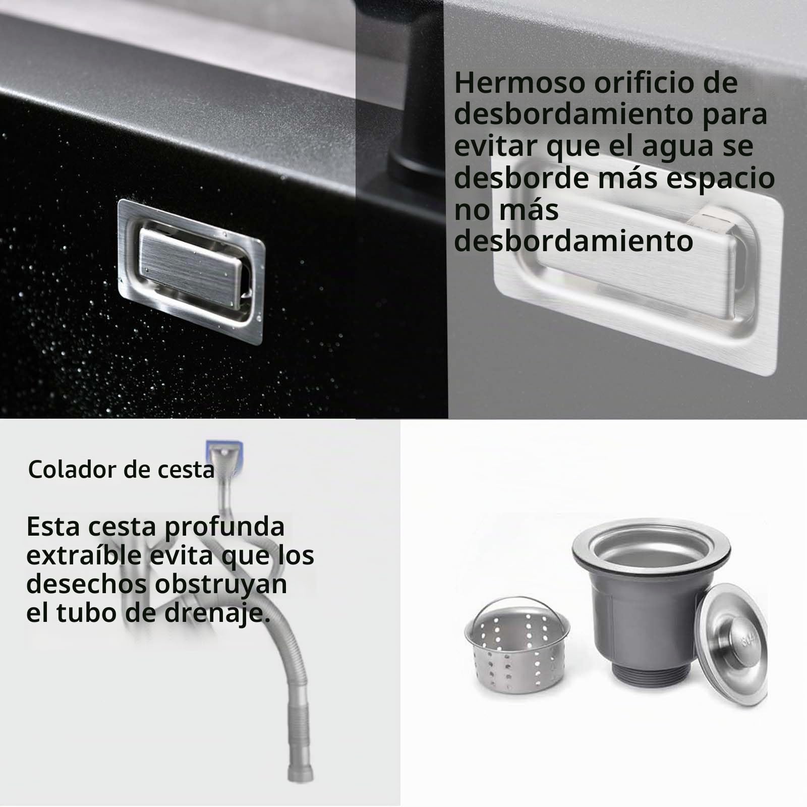 Fregadero de granito negro 50x45cm, fregadero negro, fregadero de cocina rectangular, moderna instalación empotrada de granito, lavabo de cocina, fregadero de cocina pequeño, lavabo individual con 2