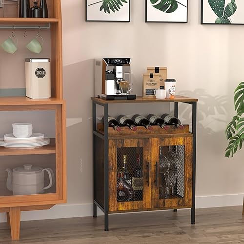 Miniatura 6 de X-cosrack Armario para bar de vinos con estante desmontable para vinos, gabinete de barra de café con soporte para vidrio, aparador pequeño y
