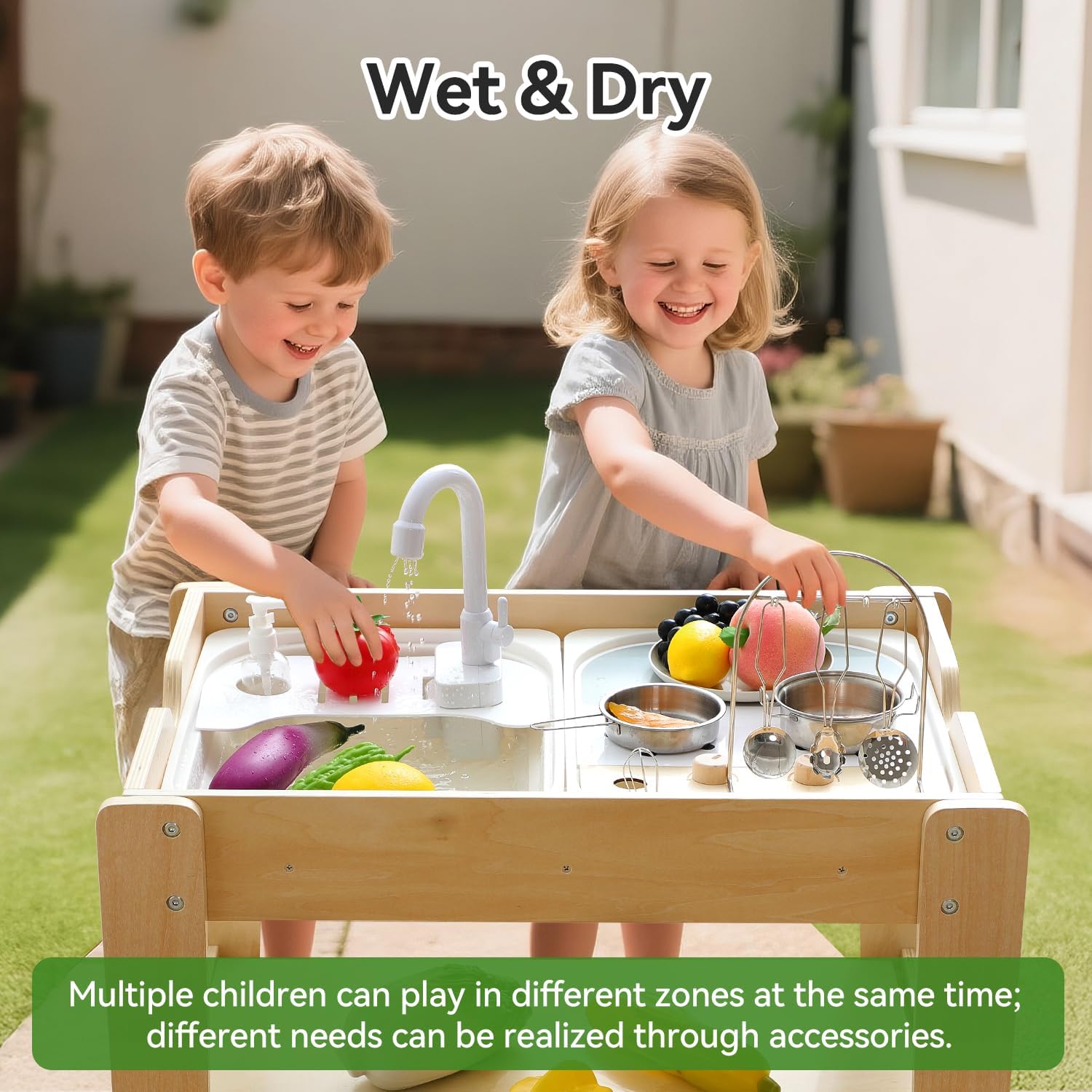 bopoobo Sensory Table for Kids - Double-Sided Sand & Water Activity Table with Removable Canopy, Storage & Adjustable Slots, All-in-One Sensory Play Center for Indoor/Outdoor