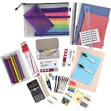 Janrax 46 Piece Complete School Stationery Set, Student Supplies Kit with Pencil Cases, Exercise Books, Calculator & Study Essentials