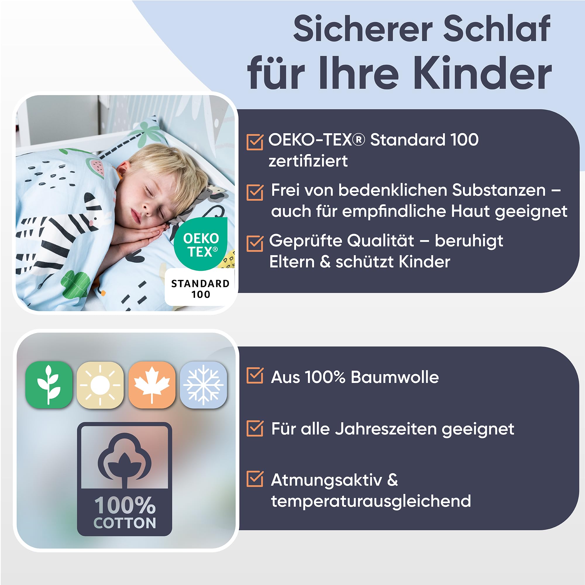 Pościel dziecięca 100 x 135 ze 100% bawełny ze zwierzętami w zoo – komplet pościeli dziecięcej i niemowlęcej dla chłopców z poszewką na poduszkę i kołdrę w kolorze niebieskim (100 x 135 i 40