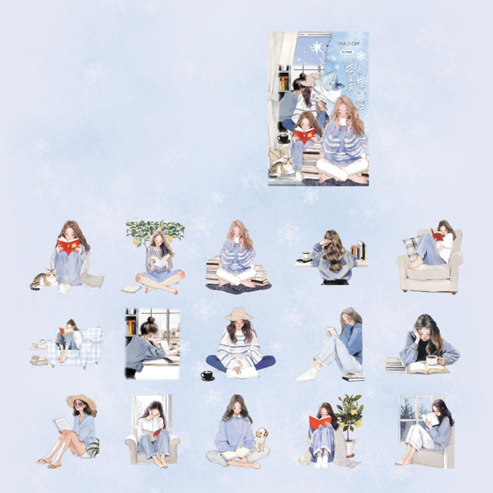 Journal Sticker Cartoon Stickers Reading Girl Stickers Decorative Sticker for Notebooks Phone Cases and Art Projects Luggage