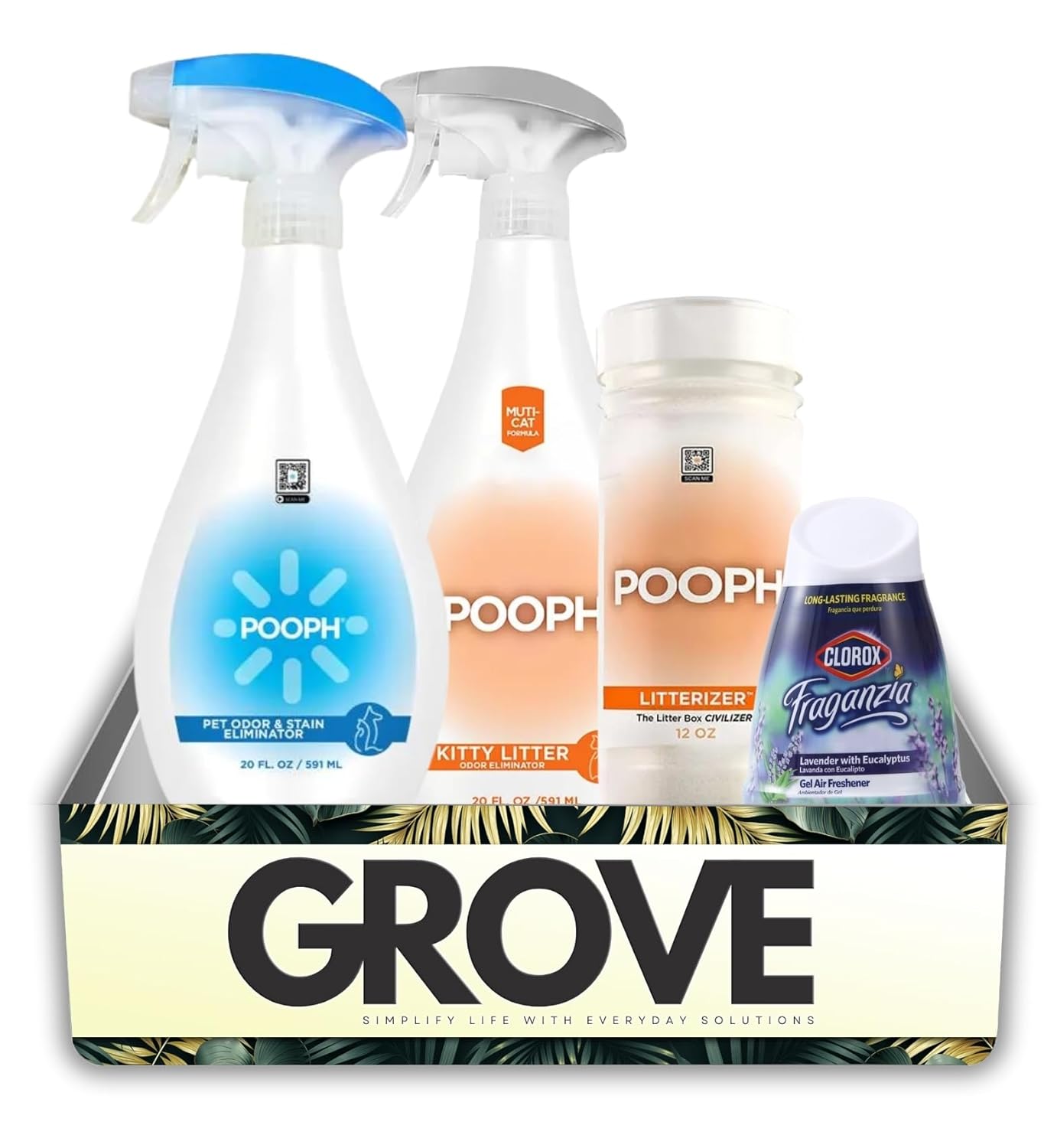 Odor & Stain Eliminator 20 oz + Cat Powder Litter Deodorizer 12 ounce + Kitty Litter Box Spray 20 oz Bundle with Lavender Scent Air Freshener – Pet Odor Control Gift Set (4 Items)