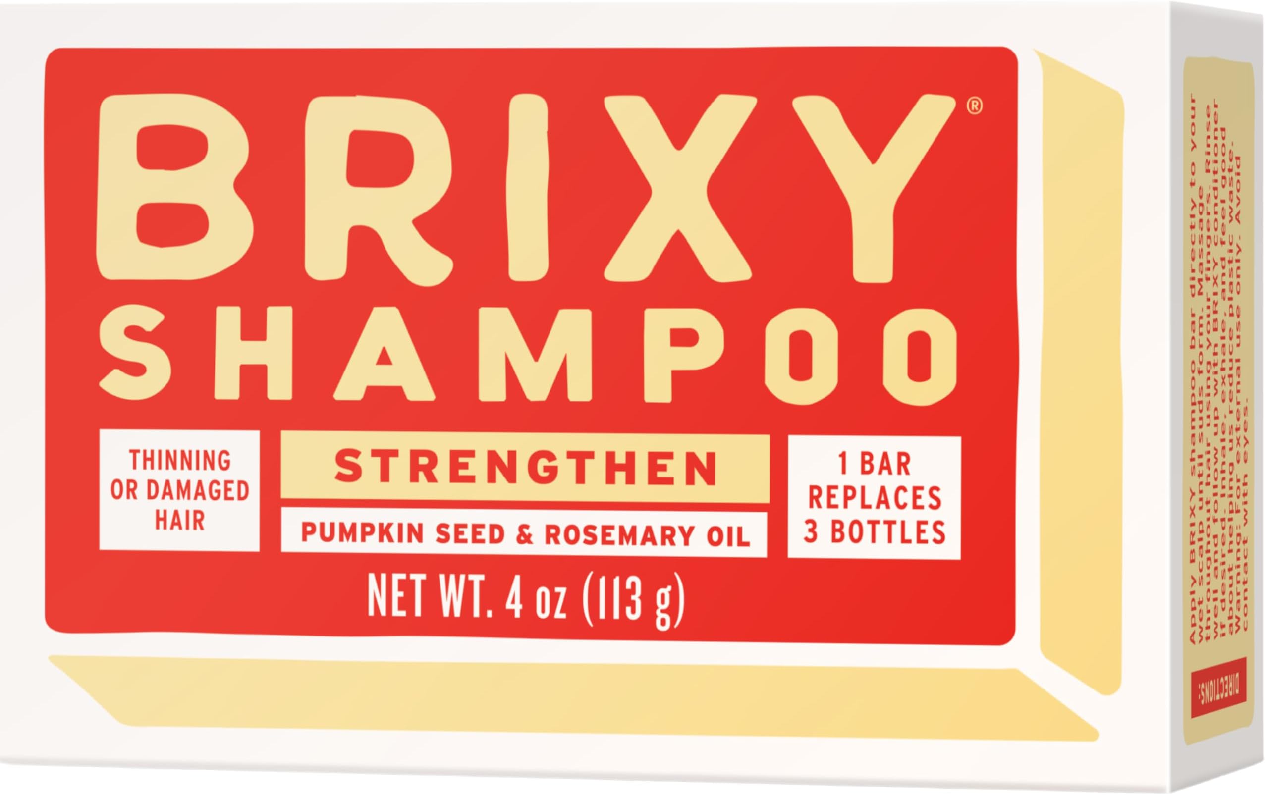 BRIXY Strengthening Shampoo Bar For Thinning Hair | Pumpkin Seed Oil, Rosemary Oil, & Caffeine | Ceramide & Niacinamide Support The Moisture Barrier | pH Balanced, Color Safe, Vegan, Made In USA