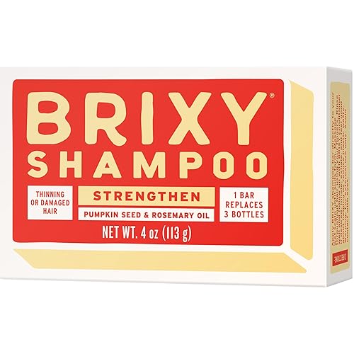 BRIXY Barra de champú fortalecedora para el cabello fino  Aceite de semilla de calabaza, aceite de romero y cafeína  Ceramida y niacinamida apoyan