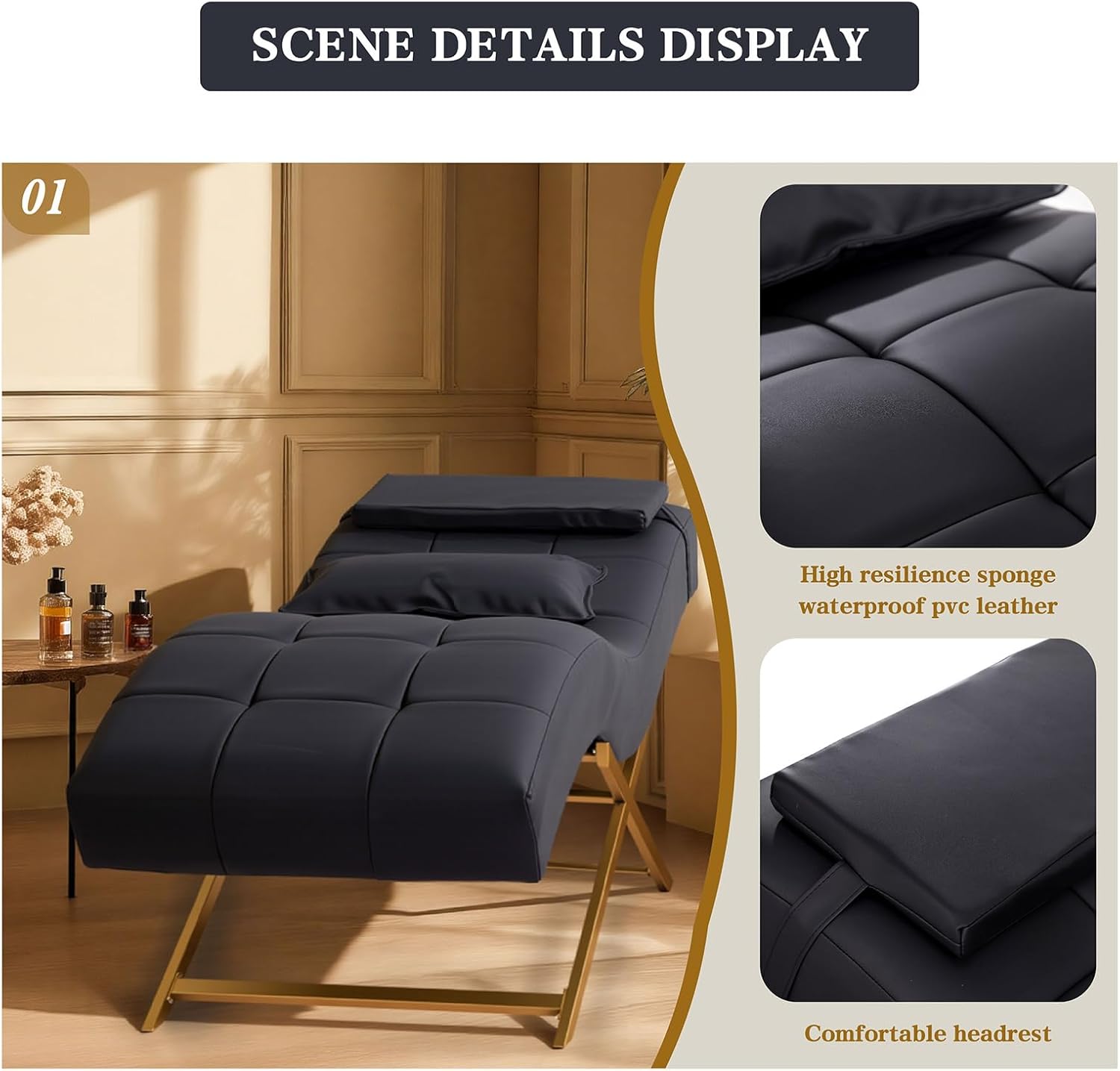 TATARTIST Lash Bed Professional Eyelash Extension Bed Comfortable Curved Cushion Treatment Table Beauty Salon Spa Massage Table for Lash Technicians (Black)