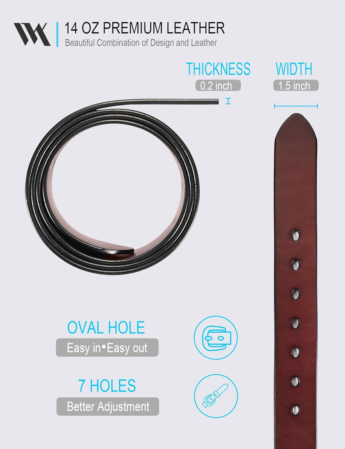 WOLFANT Thicken Full Grain Heavy Duty Belts for Men,100% Italian Real Solid Leather - Image 4