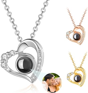 HJX Personalized Necklace with Picture Inside - Custom Projection Necklaces for Women,Picture Necklace Personalized Photo Memory Necklaces for Loss Loved Ones