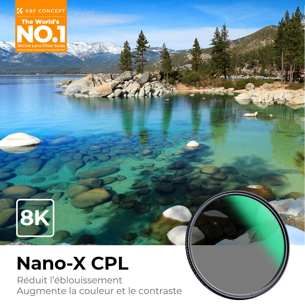 K&F Concept Filter Polarisant Filtre CPL 82 mm Nano-X MRC HD Super Mince Multicouche pour Objectif Appareil Photo Caméra Reflex Numérique