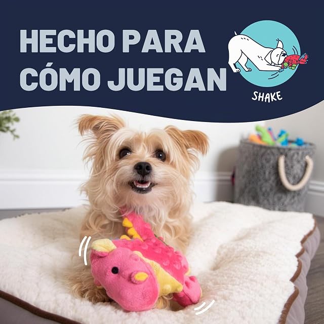Foto 5 de 8 de goDog Dragon with Chew Guard Technology Tough Plush Dog Toy, Small, Coral