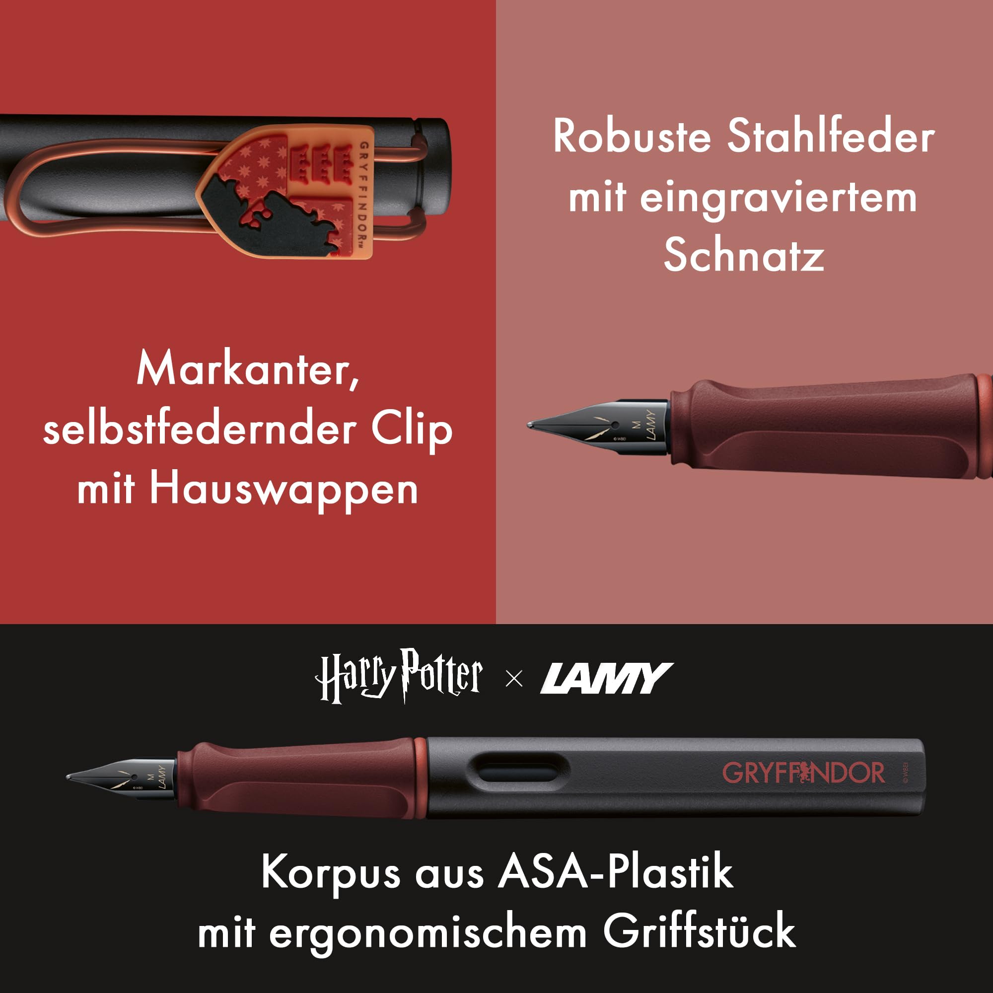 Lamy safari Harry Potter Gryffindor™ Füller – Special Edition Füllhalter mit Wappen des Hauses - Stahlfeder in Strichbreite EF – mit ergonomischen Griff – inkl. Tintenpatrone T10 blau – Rechtshänder