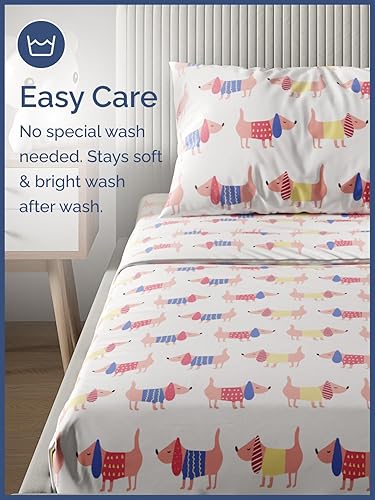Miniatura 5 de CGK Juego de sábanas matrimonial, 4 piezas, para niños, niñas, adolescentes, de perros, esquinas de bolsillos profundos de fácil ajuste,