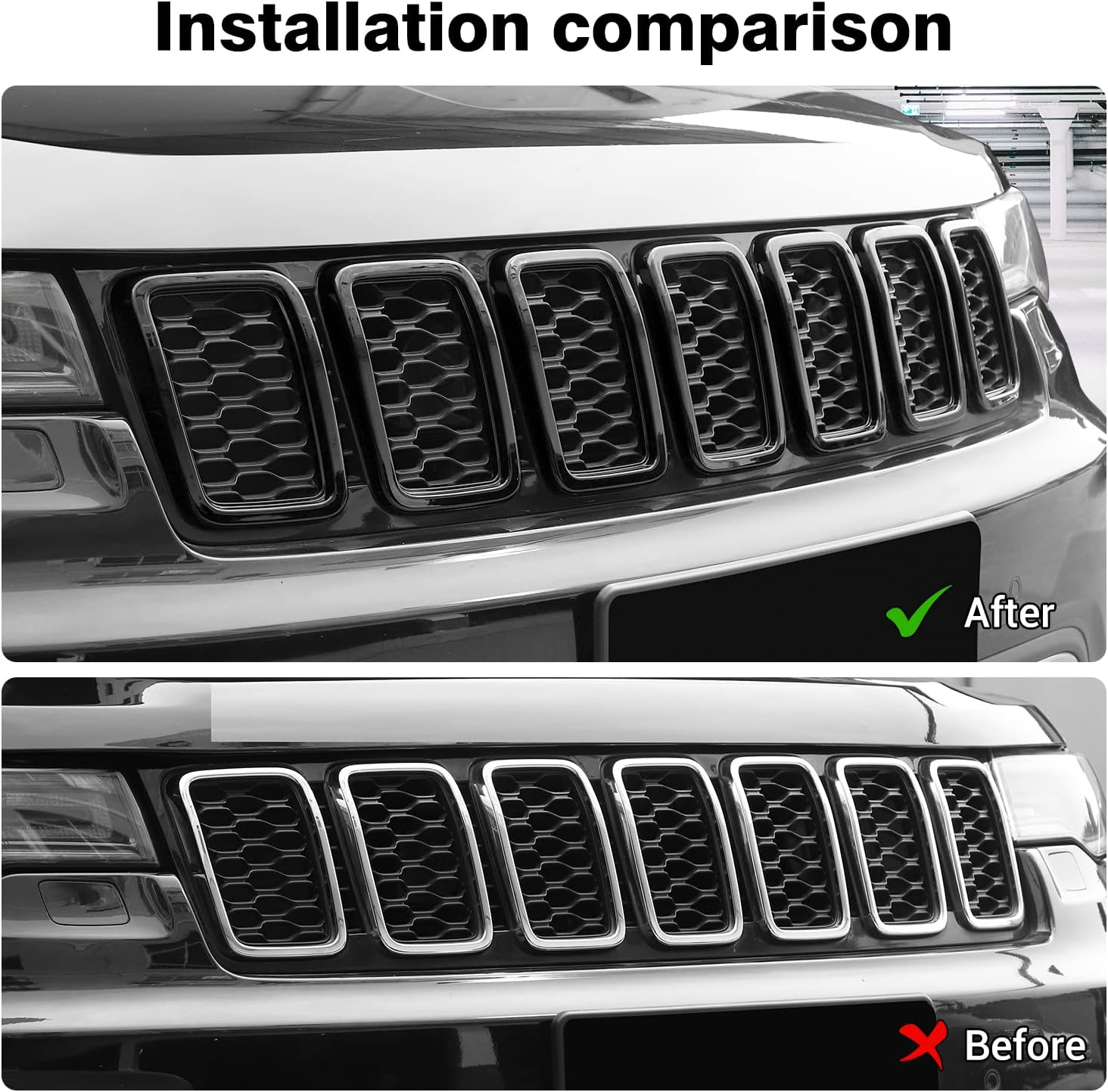 JeCar Grille Inserts ABS Grill Cover Trim Kit for 2017-2021Jeep Grand Cherokee WK2, Black