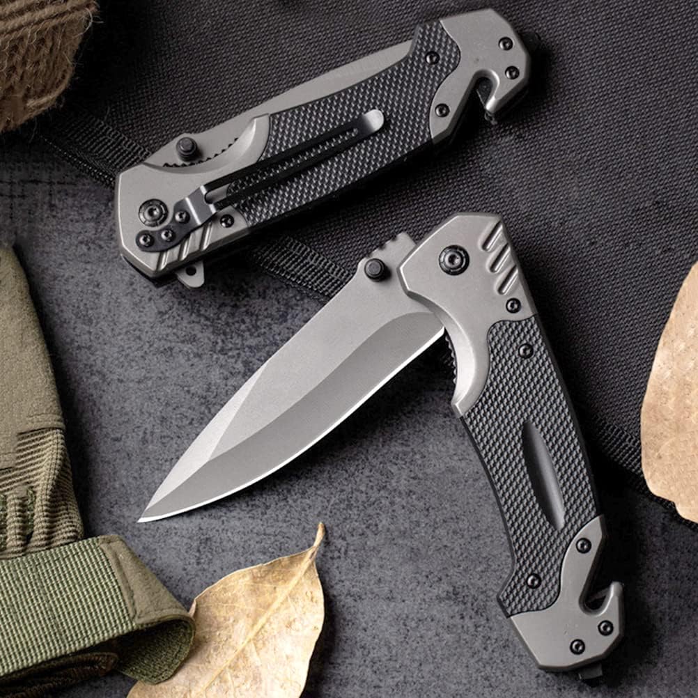 Pocket Folding Knife 3.74" Blade Tactical Pocket Knife Survival Emergency Rescue Knives with Liner Lock Pocketclip Glass Breaker Seatbelt Cutter for Outdoor Hiking Camping Hunting Fishing EDC