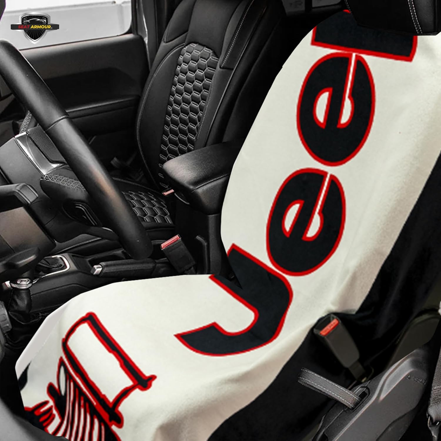 Seat Armour White/Black Jeep Seat Cover Towel2GO - Universal Fit Soft Machine Washable - Easy Install, Multipurpose Seat Cover