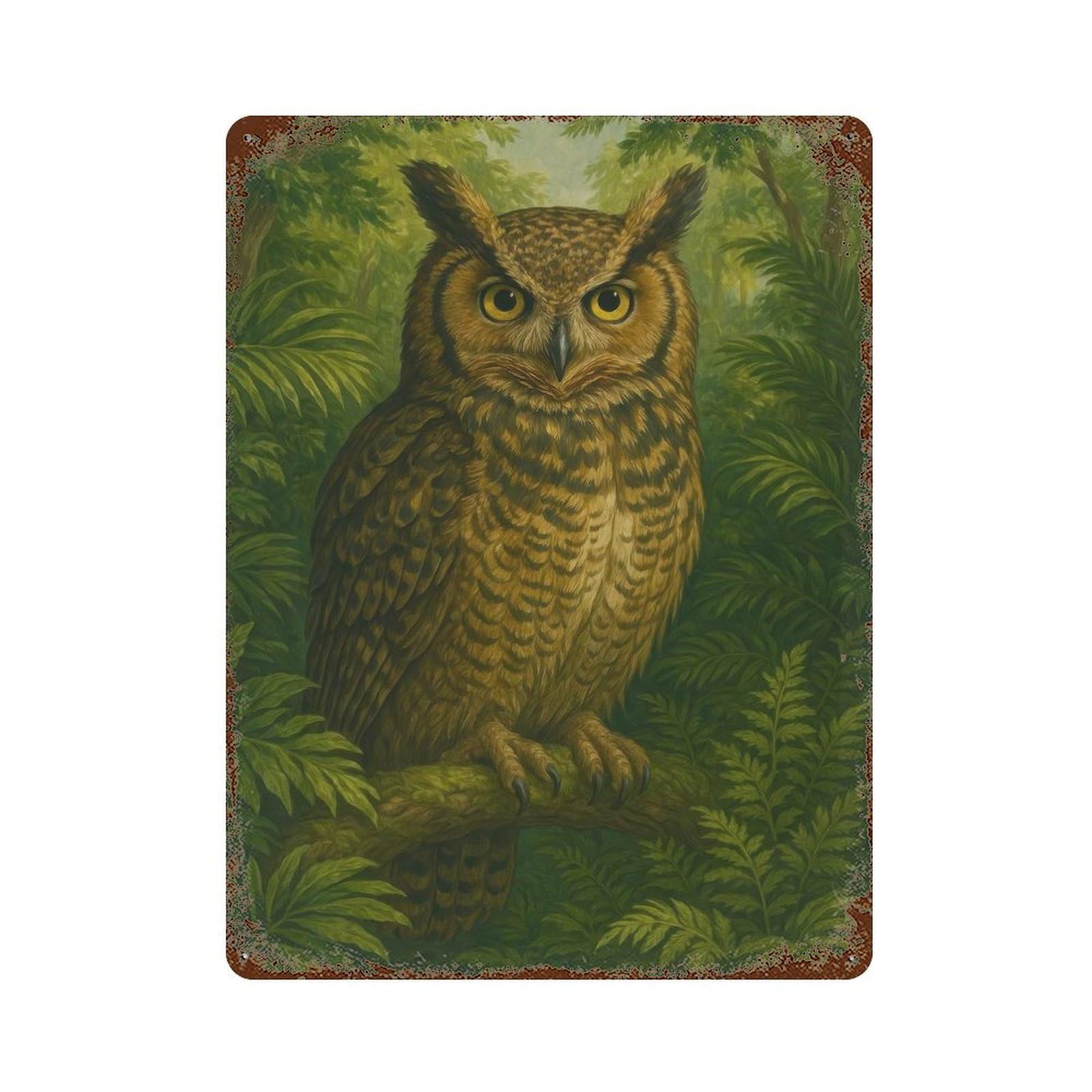 Owl in The Forest Painting Retro Metal Sign 15.7"x11.8", for Bistro, Counter And Cafe Decor, Rustic Home Decor