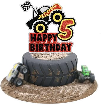 Big Truck Happy 5th Birthday Cake Topper - Its the Perfect Car Themed Birthday Party or Truck Themed Party Decorations for Boys or Girls - SugarGera