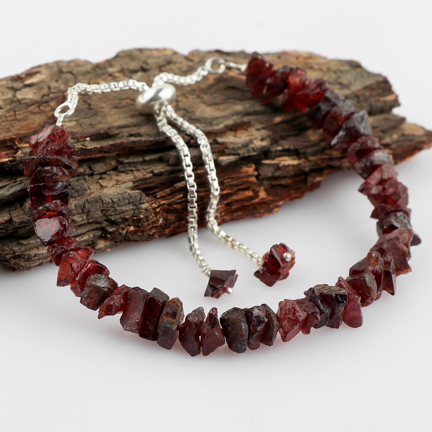 Natural Raw Garnet Gemstone Bolo Bracelet Rough Stone Handmade January Birthstone Healing Crystal Adjustable Slider Chain Gift For You Approx 50 to 60 carat Stone Size Approx 5 to 10 MM, - Image 3