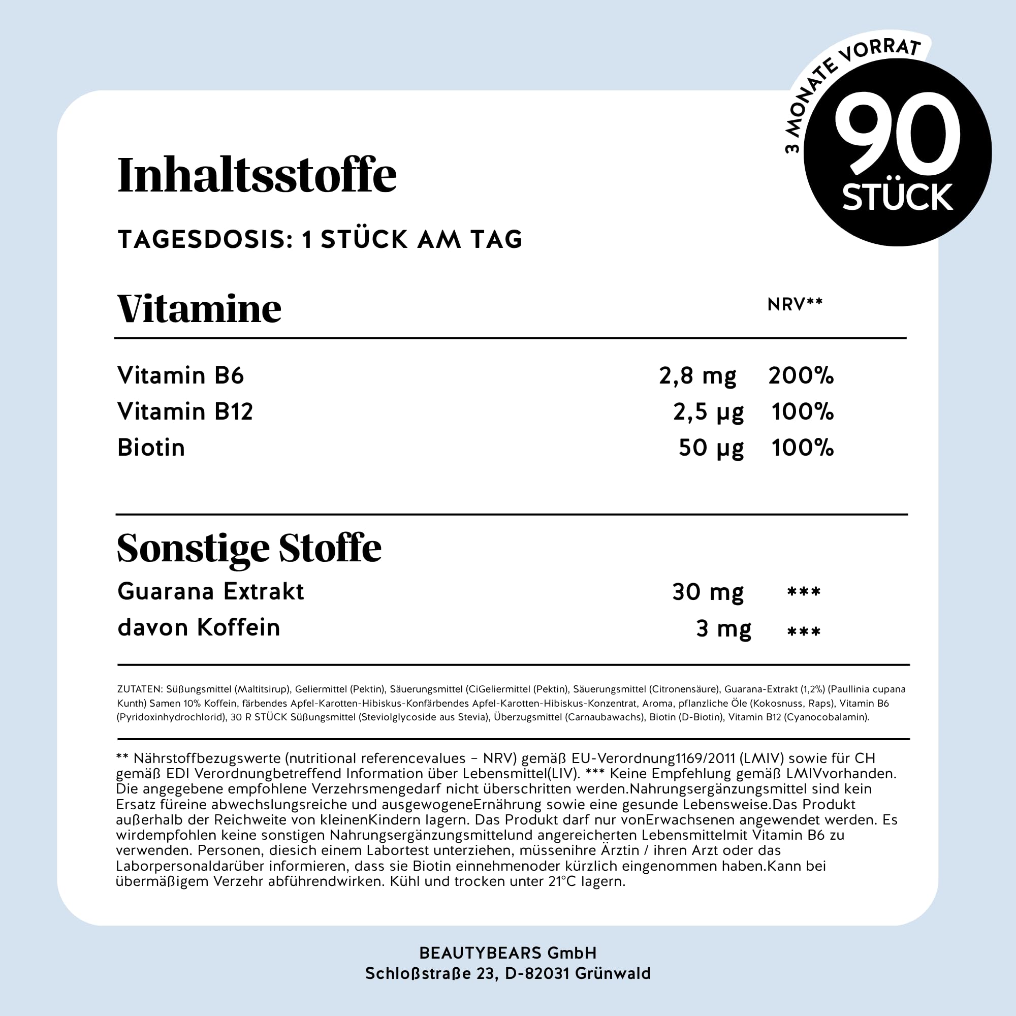 Forme Olympique Énergie – Énergie Naturelle avec Guarana 30mg, Vitamines B6, B12 & Biotine – 90 Gummies (3 Mois), Sans Sucres, Végan, Bears with Benefits