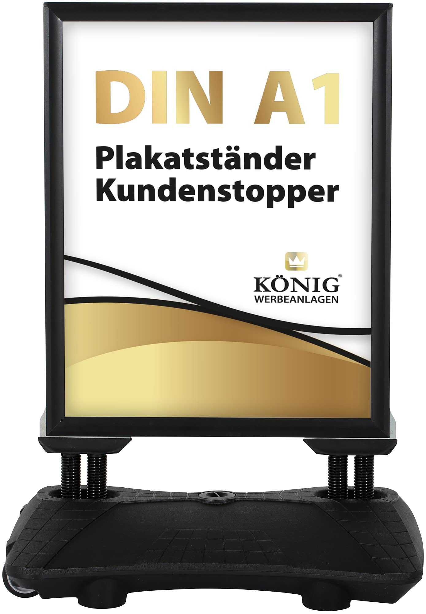 Dreifke Plakatständer Keitum Wind Line Plus DIN A1 schwarz | beidseitig für 2 Plakate | stabiler Fuß, 2x2 Federn sicherer Stand bei Wind und Wetter | entspiegelte Scheiben | Kundenstopper Aufsteller