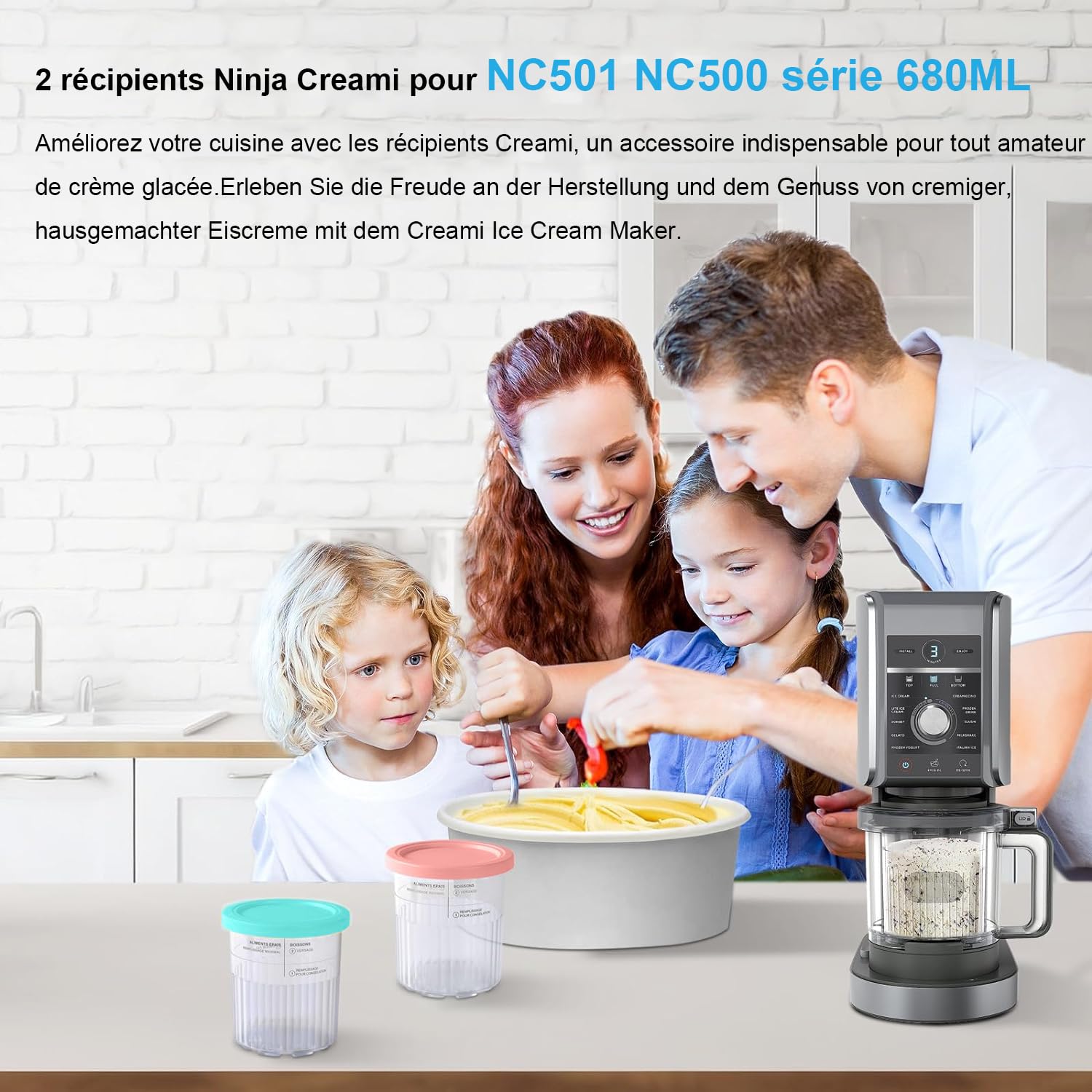 Lot de 2 Récipients à Crème Glacée de Rechange pour Ninja Creami Deluxe NC501/NC500 Series, 680ML pour Accessoires Ninja Machine à Glace, Sans BPA Et Lave-Vaisselle