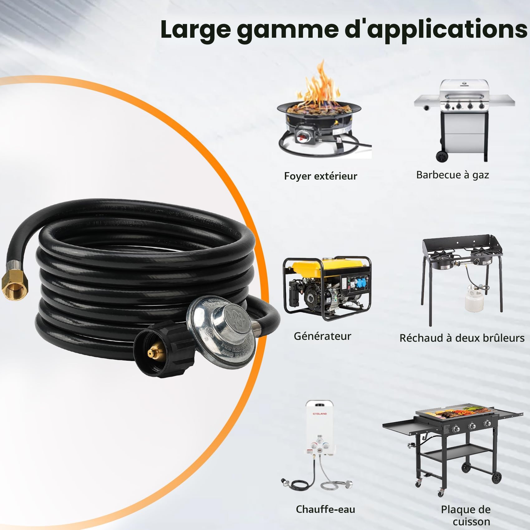Régulateur Propane Avec Tuyau (0,6m) Et Manomètre JEASOM - Universel QCC1 Pour BBQ, Chauffage, Réchaud