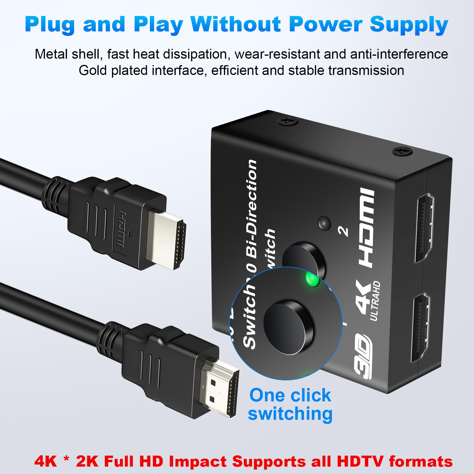 Yeecka Sdoppiatore HDMI Bidirezionale 4K 60Hz Sdoppiatore HDMI Alluminio Switch Splitter 1 in 2 Out/2 in 1 Out Support 3D HDR Compatibile con PC, PS5 / 4, TV Box, Projecteu, DVD