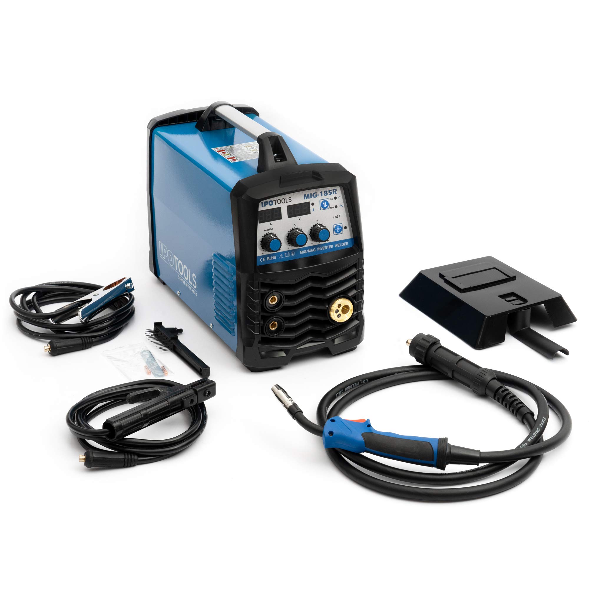 IPOTOOLS MIG-185R Máquina de soldar MIG MAG - Máquina de soldar MIG con 185A 230V IGBT, Máquina de electrodos 3 en 1 MIG Flux MMA, Máquina de soldadura inverter portátil, 7 años de garantía