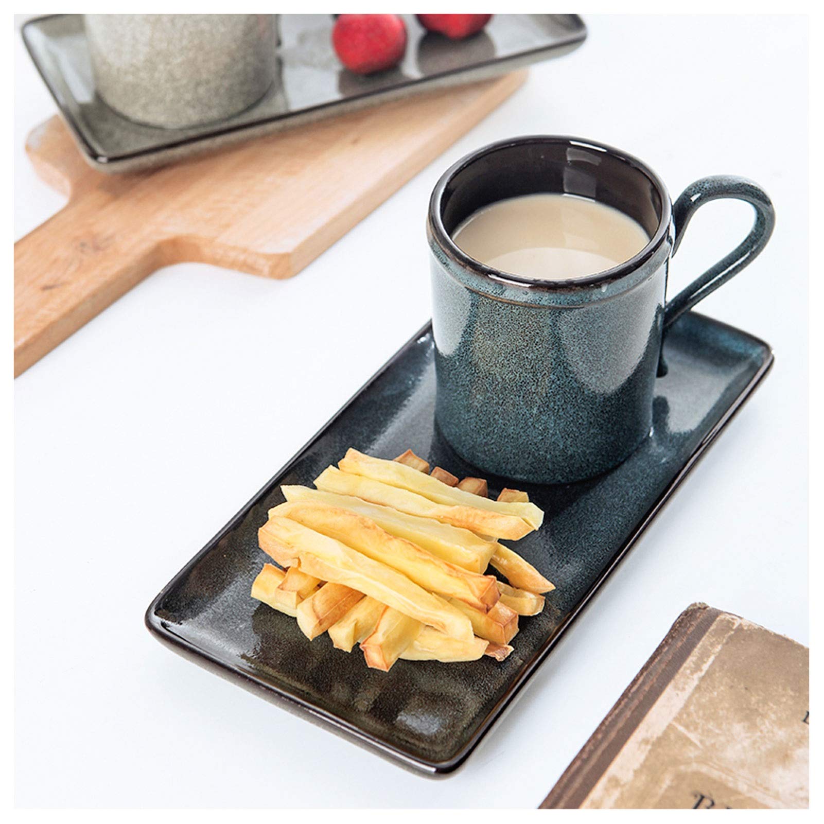 Tasse à café rétro 300 ml style japonais bleu avec soucoupe