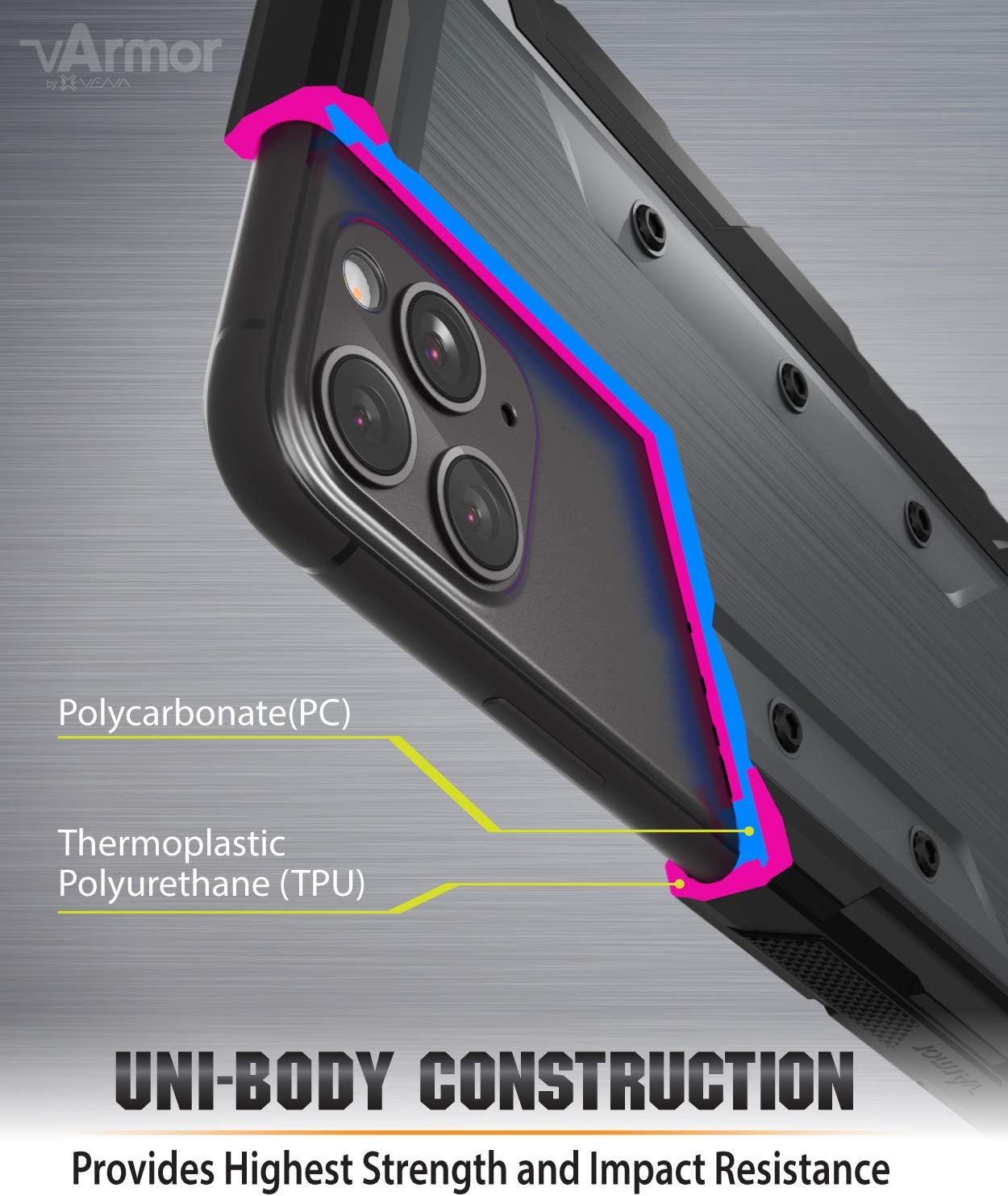 Vena vArmor Rugged Case Compatible with Apple iPhone 11 Pro Max (6.5"-inch 2019), (Military Grade Drop Protection) Heavy Duty Holster Belt Clip Cover with Kickstand - Space Gray