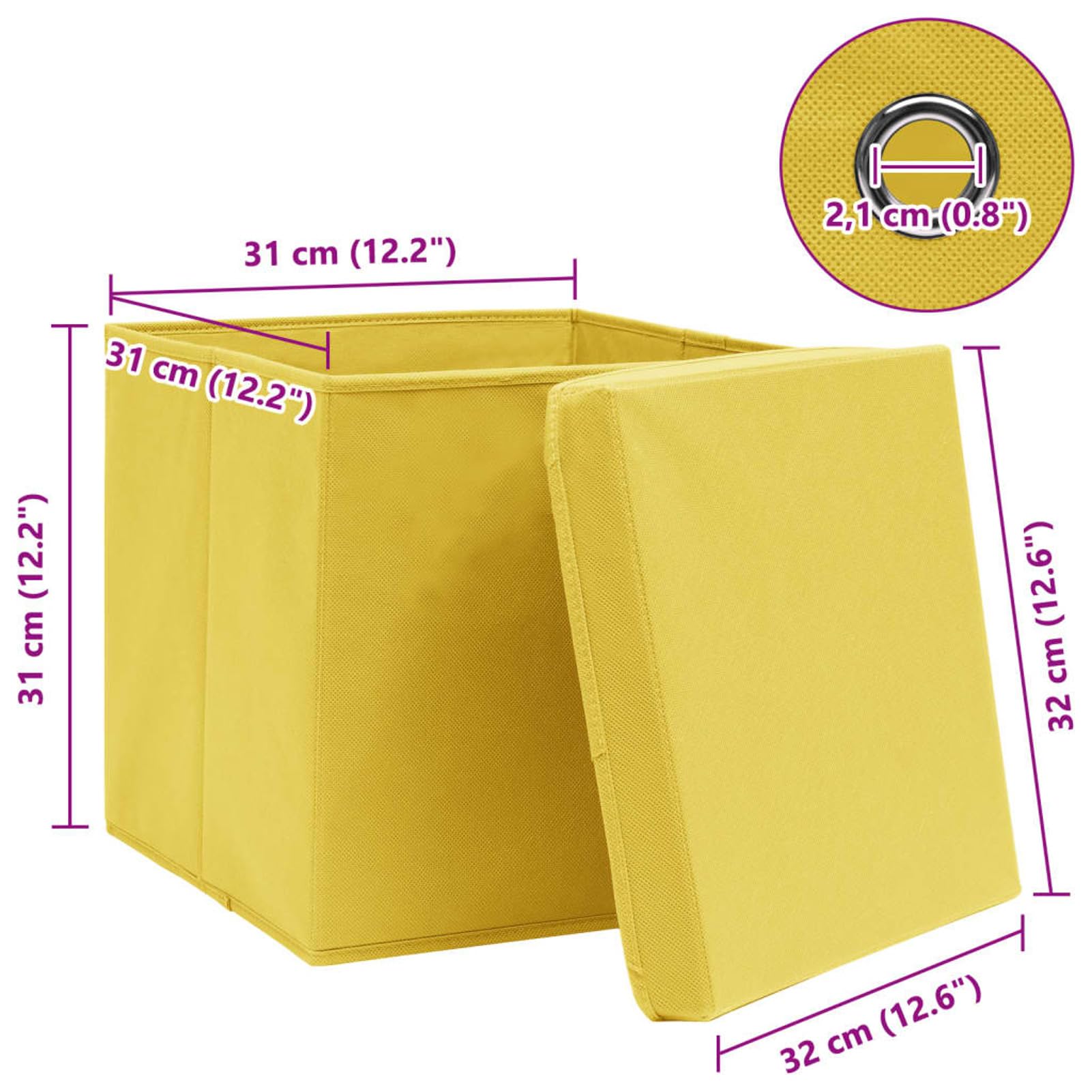 Aufbewahrungsboxen mit Deckel 4 Stk Spielzeugkiste, Aufbewahrungskiste, Kleideraufbewahrung, Kleideraufbewahrung & Organisation, Gelb 32×32×32cm Stoff