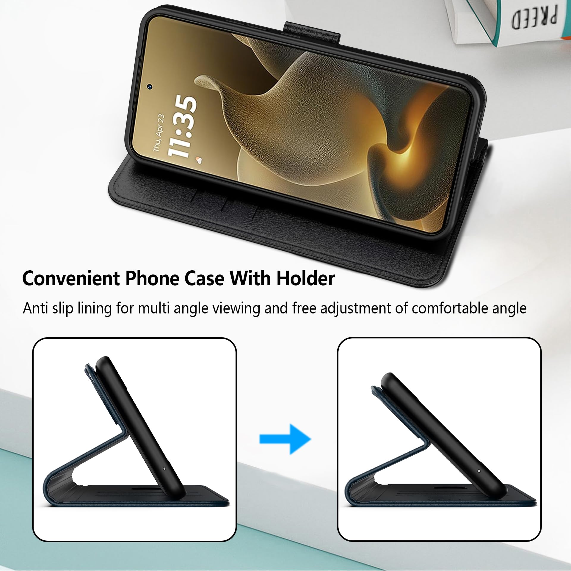 Aiziki Voor Moto G17/G17 Power/Moto G15 Telefoonhoesje, Lederen Fliphoes met 3 Kaartvakken & Kickstand, Anti-Val, Magnetische Sluiting, Compatibel met Moto G17/G17 Power/Moto G15 Hoes - Zwart