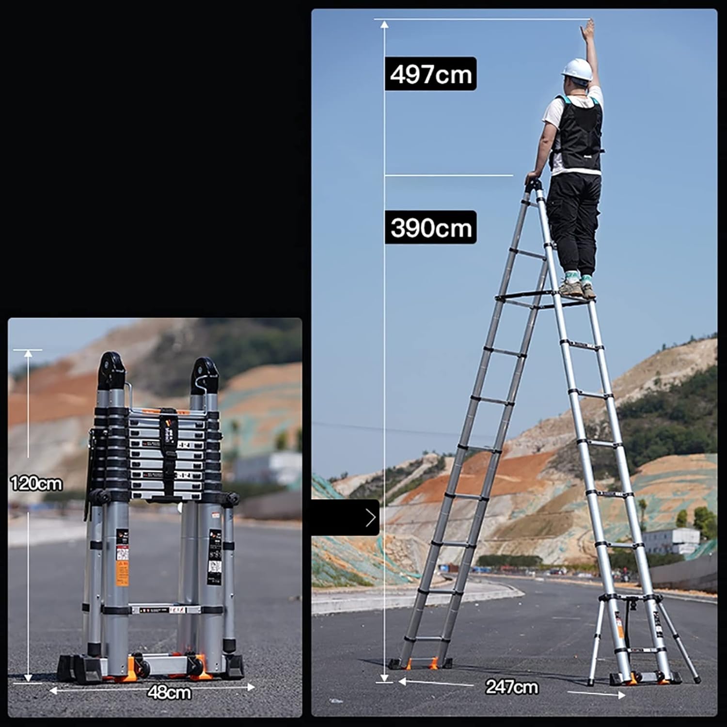 Telescoping Extension Ladder, Telescoping Ladder Multi-Purpose Telescopic,Aluminum Telescoping Ladder,Ladder Bottom Rung, for Roof Office Home Household Daily Loft Lighweight Porta