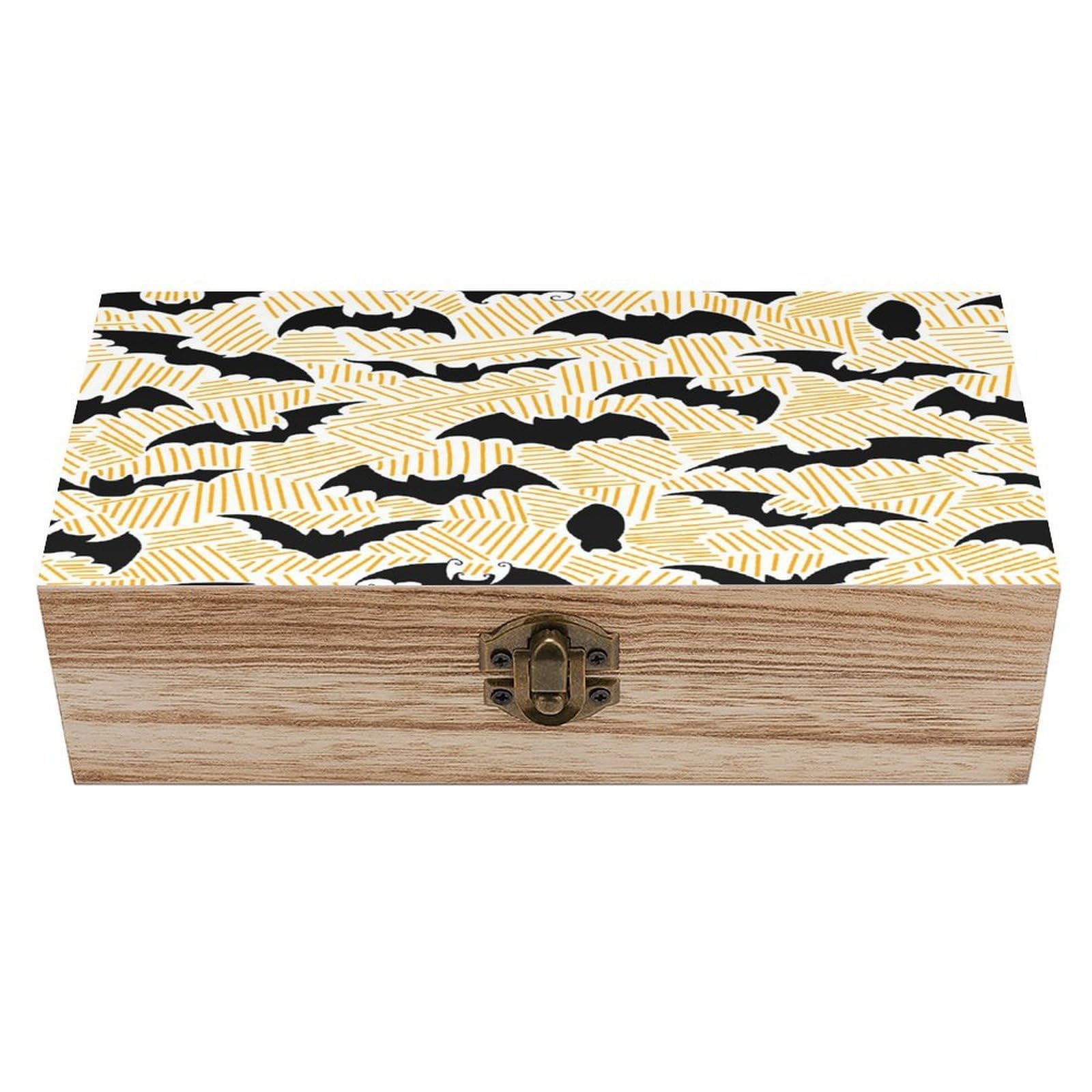 LZQPOEAS Black Bats Wooden Box Storage Space to Organize Jewelry in A Beautiful Small Storage Box Decorative Card Boxes Memory Treasure Boxes for Crafts And Photo Storage
