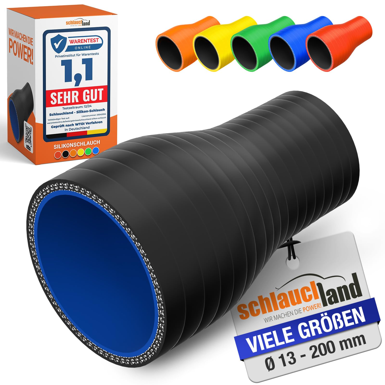 REDUZIER-STÜCK Silikon ID-Ø 25-19mm schwarz 200°C | VIELE FARBEN + GRÖSSEN | Silikonschlauch Reduzierer Reduzierung Reduzierstück Ladeluft Schlauch Kühlmittel Adapter flexibel Rohr ohne Aufdruck