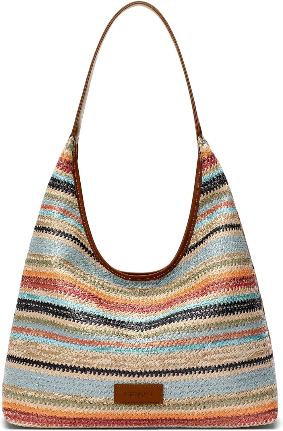 RNIEGA Straw Tote Bag for Women Woven Boho Beach Bags Large Shoulder Handbag for Daily Vacation