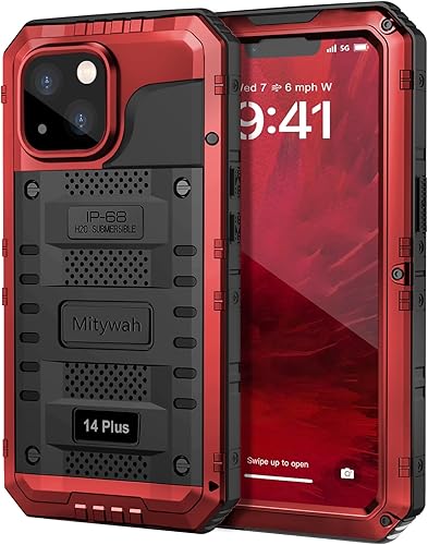 Miniatura 18 de Mitywah Funda impermeable para iPhone 14, resistente a prueba de golpes, con protector de pantalla integrado, funda de metal de protección submarina