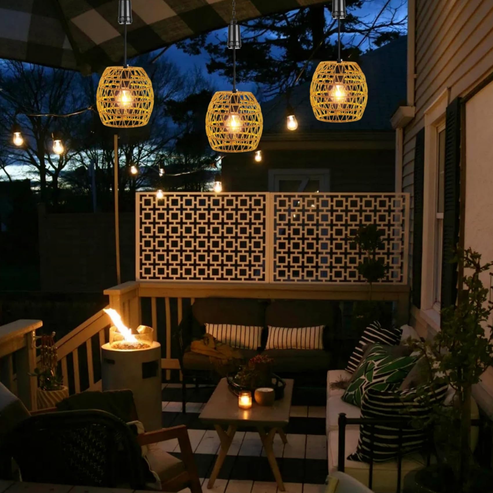 Outdoor HäNgelampe Mit Batterie, Ip44 Waterproof Akku Pendelleuchte, 6 Hour Timer, HäNgeleuchte Akku For Patio, Bar, Garden, Patio, Living Room, Bedroom Boho Deko