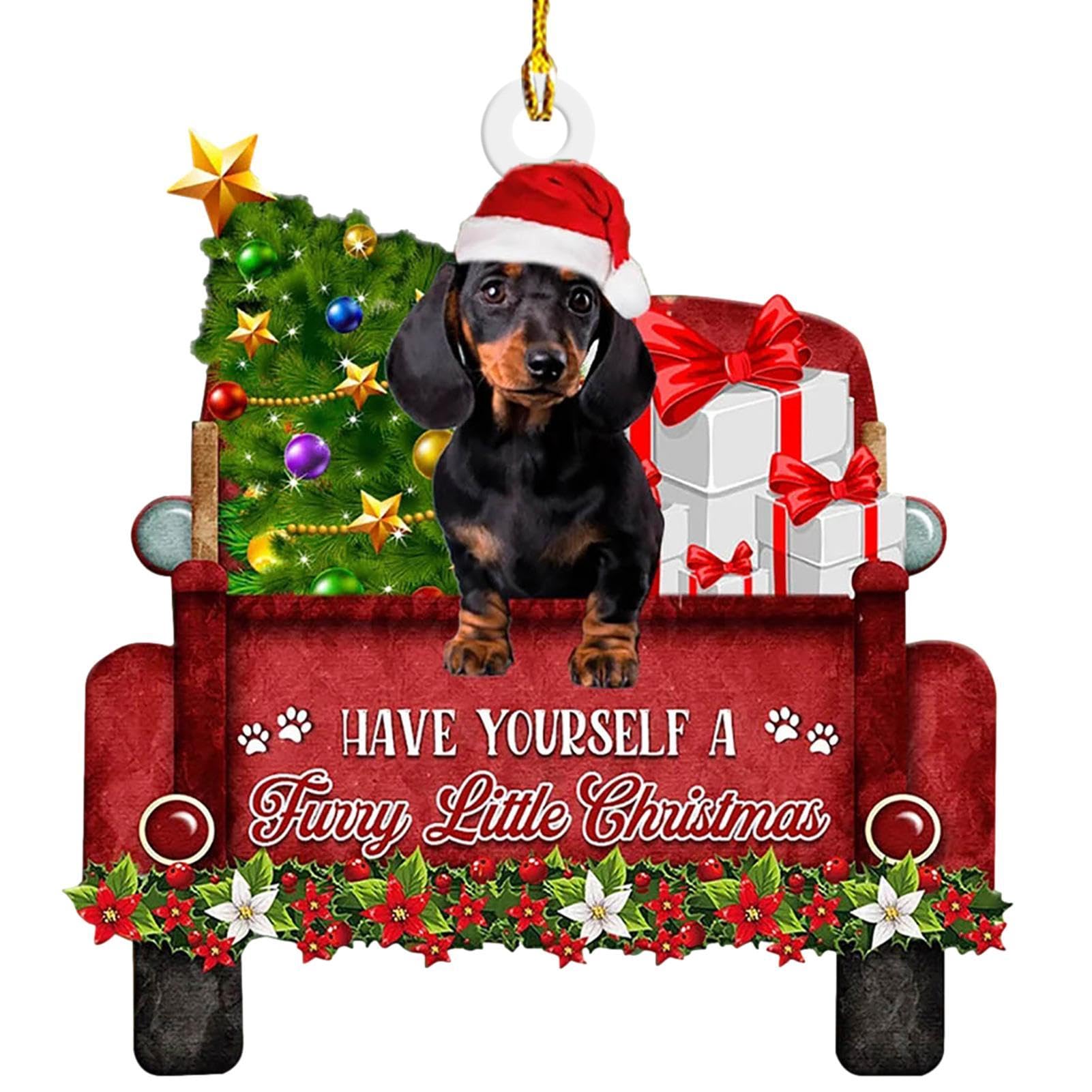 Dachshund Christmas Ornaments, Sausage Dog Christmas Decorations - Dog Jewellery for Christmas | 2D Acrylic Dachshund Ornament, Dachshund Themed Christmas Tree Decoration, Party
