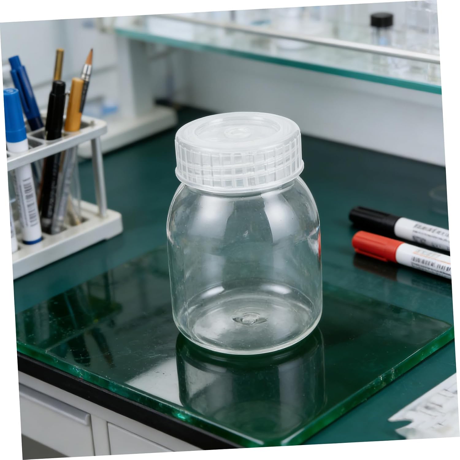 5pcs Plastic Lab Bottles 350ml Wide Mouth Sample Containers for Liquid Reagent Storage with Lids PC Material Versatile Research Application for Laboratory Use