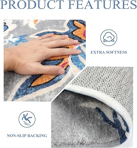 Miniatura 3 de Lahome Alfombra de pasillo floral lavable antideslizante de 2 x 6 pulgadas, ligera, suave, con estampado de cachemira gris, alfombra de interior