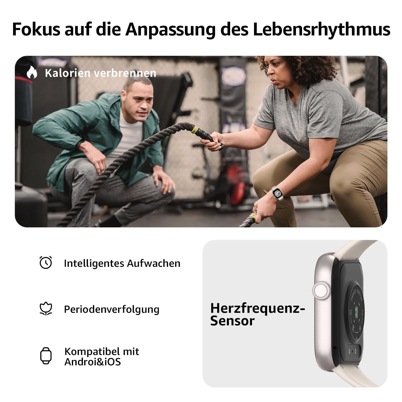 Smartwatch Damen Herren 1,85" HD Touch Fitnessuhr Telefonfunktion 140+ Sportmodi Pulsmesser Schlafmonitor Schrittzähler IP68 Wasserdicht Starlight