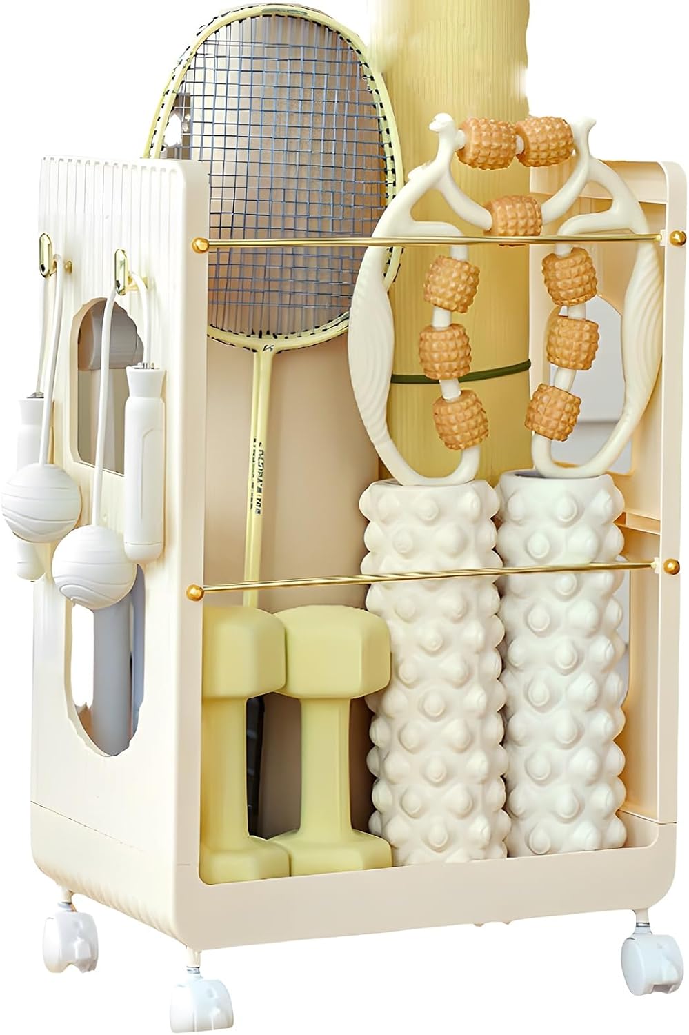 Tennis Racket Storage Rack, Badminton Racket Display Cart, for Yoga Mat Organizer Stand with Brake Wheels, for Tennis Courts Gymnasiums Clubs Schools