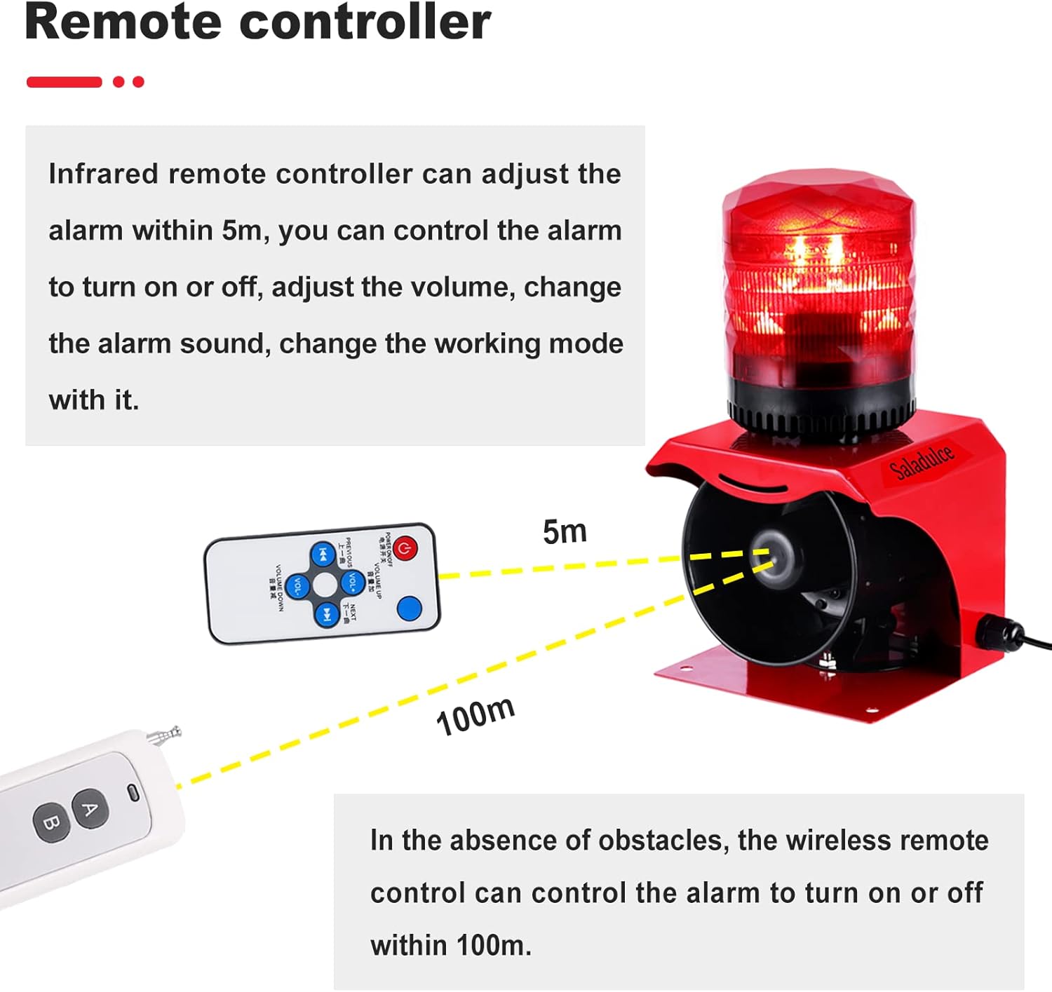 Industrial Strobe Alarm Outdoor Alarm Siren and Strobe SF512 Emergency Warning Light Alarm 120dB with Remotes (AC110V) (AC 110V Without Plug)