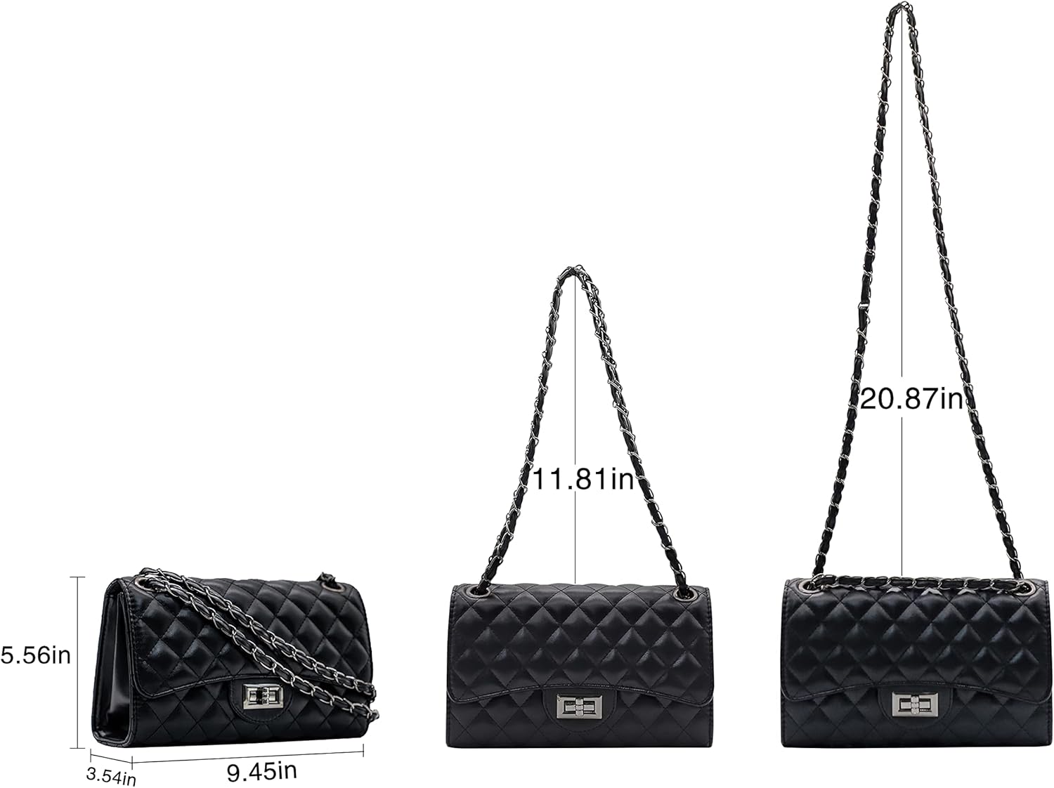 Quilted Purse with Chain Strap Black Crossbody Bags for Women Faux Leather Shoulder Bag Clutch Purses - Image 3