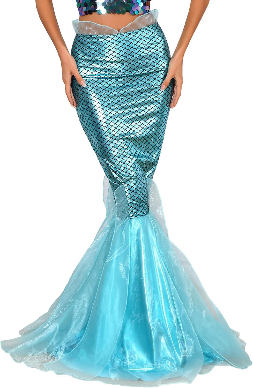 Women Halloween Mermaid Costume Cascading Tulle Fishtail Maxi Skirt Party Princess Mermaid Tail Dress Up